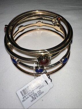 Chico's Gold-Tone Multi-Row Bracelet with Blue and Red Cabochons